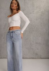 Niebieskie Szerokie Jeansy High Waist z Przeszyciami Tryphile. Niebieskie jeansy damskie Renee, bez wzorów, z jeansu, eleganckie, z podwyższonym stanem. Za 119.99 zł.