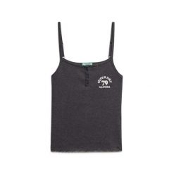 Damski top zapinany na guziki Superdry Essential. Szare topy damskie Superdry, bez wzorów, bez kołnierzyka, bez ramiączek. W wyprzedaży za 114.35 zł.