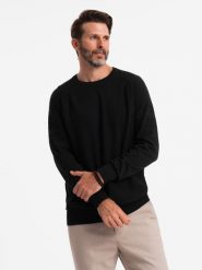 Męski sweter raglan z prążkowanymi rękawami – czarny V2 OM-SWSW-0144 - XXL. Czarne swetry męskie Ombre Clothing, l, z aplikacjami, z bawełny, bez kołnierzyka, bez ramiączek. W wyprzedaży za 79.99 zł.