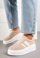 Ciemnobeżowe Sneakersy Typu Kultowe Tenisówki na Platformie Redoreve. Brązowe trampki i tenisówki damskie Renee, bez wzorów, z jeansu, bez zapięcia. Za 74.99 zł.
