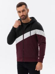Bluza męska trzykolorowa rozpinana z kapturem - czarna V2 - Rozmiar: L. Czarne bluzy męskie Ombre Clothing, l, bez wzorów, z bawełny, z kapturem. W wyprzedaży za 59.99 zł.