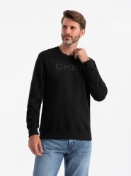 Klasyczna dresowa męska bluza z napisem – czarna V4 OM-SSPS-0181 - XXL. Czarne bluzy męskie Ombre Clothing, l, bez wzorów, z bawełny, klasyczne, bez ramiączek, bez kaptura. Za 95.99 zł.