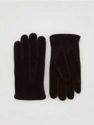 Zamszowe rękawiczki - ciemnobrązowy. Brązowe rękawiczki męskie Reserved, bez wzorów, z zamszu. Za 129.99 zł.