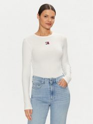 Tommy Jeans Bluzka DW0DW20178 Biały Slim Fit. Białe bluzki damskie Tommy Jeans, l, bez wzorów, z bawełny, bez kołnierzyka, bez ramiączek. Za 129.99 zł.