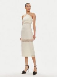 Patrizia Pepe Sukienka letnia 2A2729/A268-W362 Écru Slim Fit. Białe sukienki damskie Patrizia Pepe, na lato, bez wzorów, z syntetyku, bez kołnierzyka, bez ramiączek. Za 2,239.00 zł.