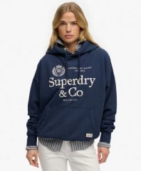 Superdry Bluza Luxe Casual haftowana fason relaxed. Niebieskie bluzy damskie Superdry, bez wzorów, z bawełny, casualowe, bez ramiączek. Za 308.50 zł.