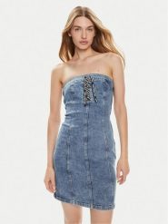 Karl Lagerfeld Jeans Sukienka jeansowa 241J1307 Granatowy Slim Fit. Niebieskie sukienki damskie Karl Lagerfeld Jeans, xs, bez wzorów, z bawełny, bez kołnierzyka, bez ramiączek. Za 399.99 zł.