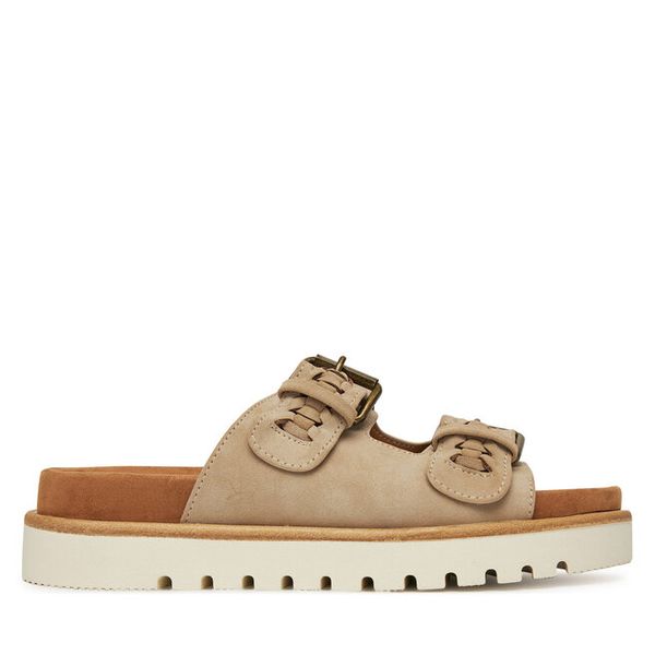 Klapki Mustang. Brązowe klapki damskie Mustang, bez wzorów, bez obcasa, bez zapięcia. Za 259.99 zł.