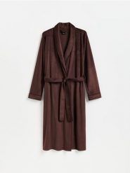 Szlafrok z paskiem - brązowy. Brązowe szlafroki damskie Reserved, l, bez wzorów, z dzianiny, bez ramiączek, bez kaptura. Za 139.99 zł.
