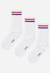 Białe 3-Pack Skarpety Wysokie z Bawełny w Prążki Zdobione Paskami Ansson. Białe bielizna sportowa damska Born2be, z aplikacjami, z bawełny. Za 29.99 zł.