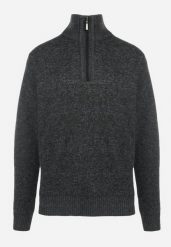 Czarny Golf z Suwakiem Yudenan. Czarne swetry męskie Born2be, m, bez wzorów, z dzianiny, bez kołnierzyka, bez ramiączek. Za 84.99 zł.