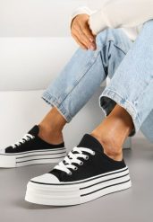Czarne Trampki przed Kostkę na Platformie Jalirna. Czarne trampki i tenisówki damskie Born2be, z aplikacjami, przed kostkę, bez zapięcia. Za 84.99 zł.