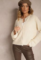 Beżowy Klasyczny Kardigan o Prostym Kroju Riavara. Brązowe kardigany damskie Renee, bez wzorów, z jeansu, eleganckie, bez kołnierzyka. Za 159.99 zł.