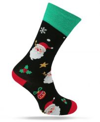 Świąteczne Skarpetki - Alties - Mikołaj na Czarnym Tle. Czarne skarpety męskie Alties, bez wzorów, z bawełny. Za 19.90 zł.