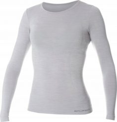Brubeck LS11610 Koszulka damska z długim rękawem COMFORT WOOL popielaty XL. Szare bluzki damskie Brubeck, xl, bez wzorów, bez kołnierzyka, bez ramiączek. Za 228.79 zł.