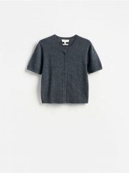 Kardigan z wełny merino - ciemnoszary. Szare kardigany damskie Reserved, l, bez wzorów, z wełny, bez kołnierzyka. Za 199.99 zł.
