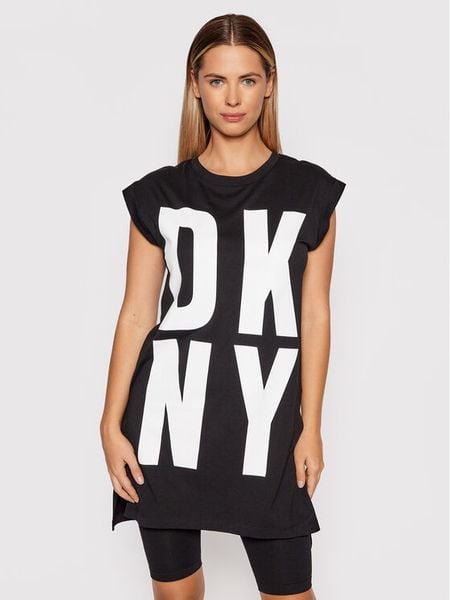 DKNY T-Shirt P1RHRB2M Czarny Regular Fit. Czarne t-shirty damskie DKNY, m, bez wzorów, z bawełny, bez kołnierzyka, bez ramiączek. Za 149.99 zł.