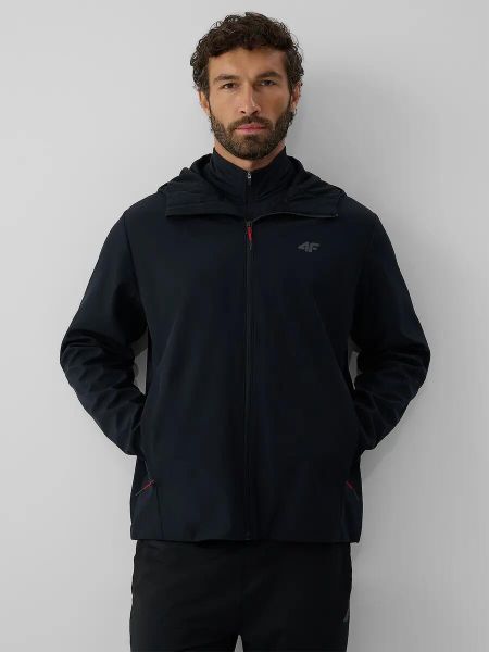 Kurtka softshell wiatroodporna męska 4F. Czarne kurtki męskie 4F, m, bez wzorów, z elastanu, bez kaptura, trekkingowe. Za 299.99 zł.
