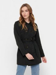 ONLY Trencz 15191821 Czarny Regular Fit. Czarne płaszcze damskie ONLY, xs, bez wzorów, z syntetyku, bez kołnierzyka, bez kaptura. Za 249.99 zł.