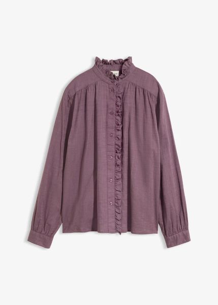 Bluzka. Fioletowe bluzki damskie bonprix, bez wzorów, bez kołnierzyka, bez ramiączek. Za 109.99 zł.