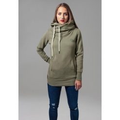 Bluza damska z kapturem Urban Classic long logopatch. Zielone bluzy damskie Urban Classics, bez wzorów, bez ramiączek, z kapturem. Za 243.50 zł.