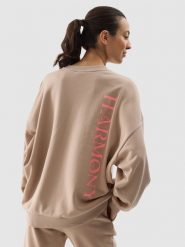 4F Bluza dresowa oversize nierozpinana bez kaptura damska - beżowa L. Brązowe bluzy damskie 4F, l, bez wzorów, z bawełny, klasyczne, bez ramiączek, bez kaptura. W wyprzedaży za 79.99 zł.