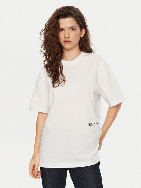Karl Lagerfeld Jeans T-Shirt A1W17030 Biały Relaxed Fit. Białe t-shirty damskie Karl Lagerfeld Jeans, s, bez wzorów, z bawełny, bez kołnierzyka, bez ramiączek. Za 219.99 zł.