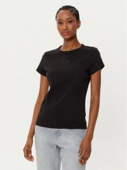 Calvin Klein T-Shirt Satin K20K207974 Czarny Regular Fit. Czarne t-shirty damskie Calvin Klein, xxs, bez wzorów, z bawełny, bez kołnierzyka, bez ramiączek. Za 109.99 zł.