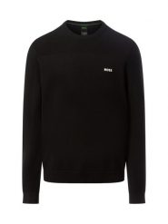 BOSS Green sweter z zawartością merynosów - Momentum Mężczyźni Sztuczne włókno czarny, L. Czarne swetry męskie BOSS Green, l, bez wzorów, prążkowane, bez kołnierzyka, bez ramiączek. Za 649.95 zł.