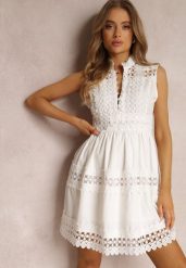 Biała Sukienka Athethra. Białe sukienki damskie Renee, na lato, m, w ażurowe wzory, boho, bez kołnierzyka, bez ramiączek, mini, rozkloszowane. Za 149.99 zł.