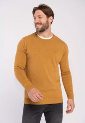 Sweter basic S‑RADO. Żółte swetry męskie Volcano, m, bez wzorów, z bawełny, klasyczne, bez kołnierzyka, bez ramiączek. Za 139.99 zł.
