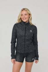 Kurtka Infinite Cropped Zipped – czarna panterka. Czarne kurtki sportowe damskie OOSC, na zimę, xs, bez wzorów, z materiału, bez ramiączek, bez kaptura, na fitness i siłownię. Za 245.99 zł.