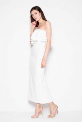 Ecru Sukienka Długa Elegancka z Falbankami. Czarne sukienki damskie Venaton, l, bez wzorów, z elastanu, eleganckie, bez kołnierzyka, bez ramiączek, maxi. Za 299.00 zł.