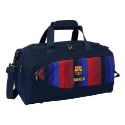 Oficjalna torba sportowa FC Barcelona 2026/27. Niebieskie torby sportowe męskie safta, bez wzorów, z materiału, na ramię, duże, z nadrukiem. Za 276.11 zł.