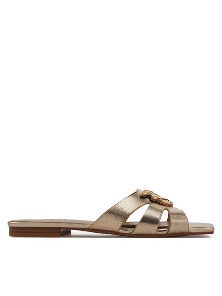 PINKO Klapki Marli 09 SD0313P049 Złoty. Żółte klapki damskie Pinko, bez wzorów, ze skóry, bez obcasa, bez zapięcia. Za 659.82 zł.