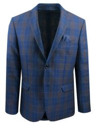 Męska, Lekka Marynarka Lniana - MEN'SFIELD - Granat i Brąz, Krata. Niebieskie garnitury męskie MEN'SFIELD, na wiosnę, m, bez wzorów, ze lnu, eleganckie. Za 675.00 zł.