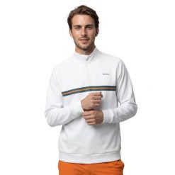 Męska bluza tenisowa ze stójką Siroko Tiebreak White. Białe bluzy męskie SIROKO, m, bez wzorów, sportowe, bez ramiączek, bez kaptura. Za 254.00 zł.