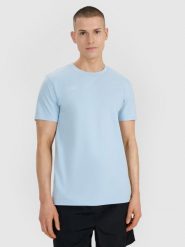 4F T-shirt regular z nadrukiem męski - niebieski M. Niebieskie koszulki sportowe męskie 4F, m, bez wzorów, z bawełny, bez ramiączek. W wyprzedaży za 39.99 zł.