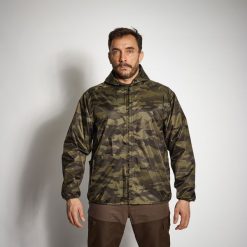 Kurtka myśliwska wodoodporna lekka Solognac 100 camo. Zielone kurtki męskie SOLOGNAC, l, bez wzorów, z materiału, sportowe, bez kaptura. Za 79.99 zł.
