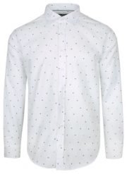 Koszula Bawełniana Biała w Niebiesko-Granatowy Geometryczny Wzór, Taliowana, Długi Rękaw -QUICKSIDE. Niebieskie koszule męskie Quickside, bez wzorów, z bawełny, biznesowe, bez kołnierzyka, bez ramiączek. Za 159.00 zł.