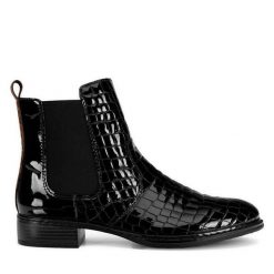 Sztyblety Rieker. Czarne botki damskie Rieker, bez wzorów, bez obcasa, na płaskiej podeszwie, bez zapięcia. Za 319.00 zł.