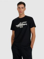 4F T-shirt regular z nadrukiem męski - czarny XL. Czarne t-shirty męskie 4F, m, bez wzorów, z bawełny, bez kołnierzyka, bez ramiączek. Za 59.99 zł.