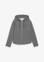 Bluza rozpinana z kapturem, z mieszanki bawełny. Szare bluzy damskie bonprix, bez wzorów, z bawełny, bez ramiączek, z kapturem. Za 144.99 zł.