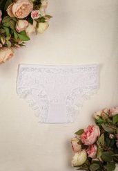 Białe Prążkowane Majtki Figi z Ażurową Koronką Liseta. Białe majtki damskie Renee, z jeansu. Za 3.99 zł.