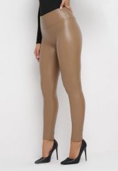 Brązowe Ocieplane Legginsy z Imitacji Skóry Heiers. Brązowe legginsy damskie Born2be, bez wzorów, z jeansu. Za 44.99 zł.