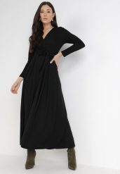 Czarna Sukienka Damialla. Czarne sukienki damskie Born2be, l, bez wzorów, z dzianiny, eleganckie, bez kołnierzyka, bez ramiączek, maxi, kopertowe. Za 169.99 zł.