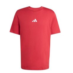 T-shirt Adidas Essentials Three Stripes czerwona, bawełniana. Czerwone t-shirty damskie Adidas, bez wzorów, z bawełny, sportowe, bez kołnierzyka, bez ramiączek. Za 96.99 zł.