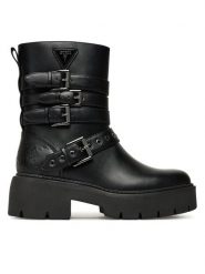 Guess Botki FLTSVO FAL10 Czarny. Czarne botki damskie Guess, z aplikacjami, ze skóry, bez obcasa, na płaskiej podeszwie, bez zapięcia. Za 609.99 zł.