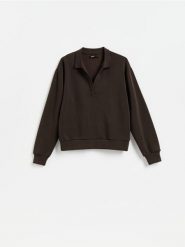 Bluza z dodatkiem modalu - ciemnobrązowy. Brązowe bluzy damskie Reserved, l, bez wzorów, z dzianiny, bez ramiączek, bez kaptura. Za 109.99 zł.