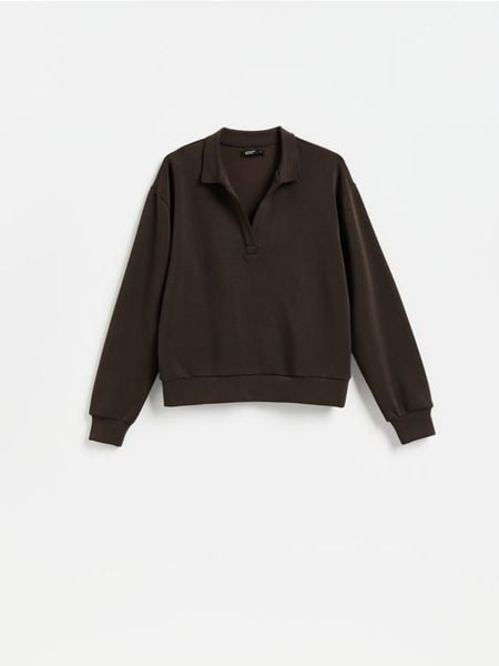 Bluza z dodatkiem modalu - ciemnobrązowy. Brązowe bluzy damskie Reserved, l, bez wzorów, z dzianiny, bez ramiączek, bez kaptura. Za 109.99 zł.